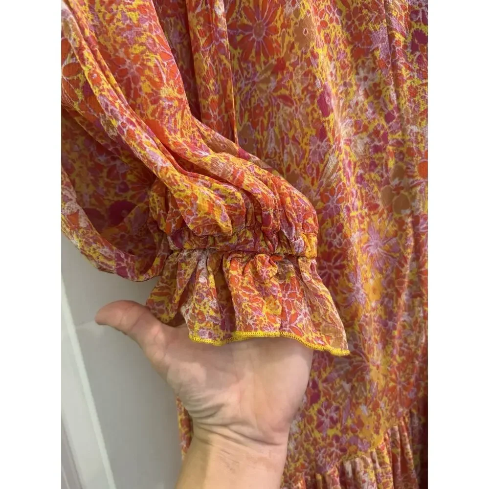 Free People Feeling Groovy Maxi Dress M Orange Floral Boho Medium - Picture 5 of 8